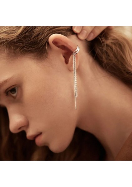 Zincirli Deliksiz Sıkıştırma Ear Cuff Manşet Küpe Gümüş Kaplama fiyatları