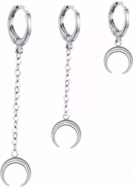 3'lü Set Halka Kıkırdak Hilal Küpe Seti