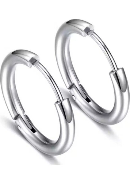 Gümüş Renkli Büyük Boy Çelik Erkek Halka Küpe 18 mm