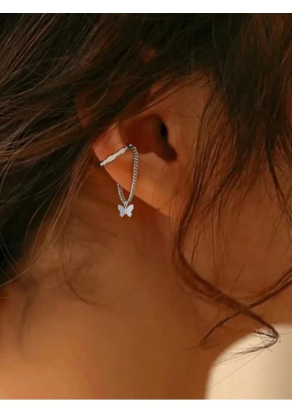 Kelebek Sallantılı Deliksiz Ear Cuff Küpe Deliksiz Kıkırdak Küpe