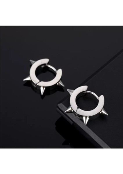 Unisex Gri Cerrahi Çelik Sivri Uçlu Halka Küpe