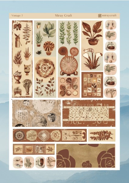 Vintage Temalı 12*17 cm Sticker / Bullet Journal, Scrapbook, Planlayıcı, Ajanda Için