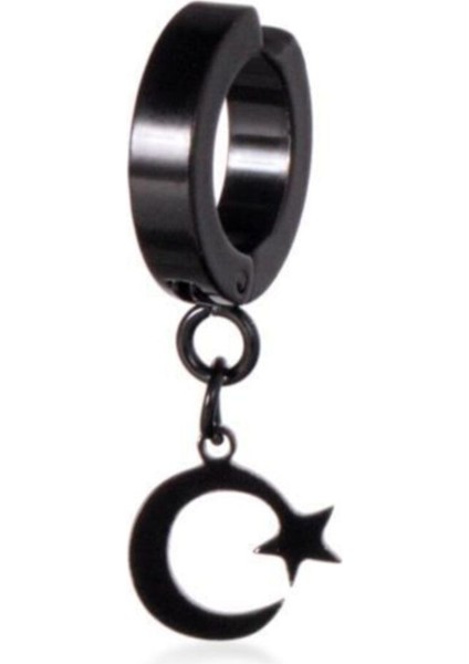 Sıkıştırmalı,Türk Bayrağı Objeli, Unisex Çelik Küpe