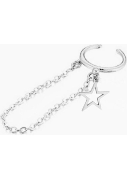 Yıldız Detaylı Deliksiz Kıkırdak Küpe, Ear Cuff Kadın Küpe modelleri