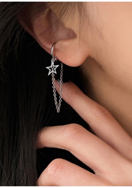 Yıldız Detaylı Deliksiz Kıkırdak Küpe, Ear Cuff Kadın Küpe fırsatları