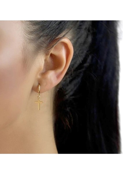 Cerrahi Çelik Gold Haç Sallantılı Küpe