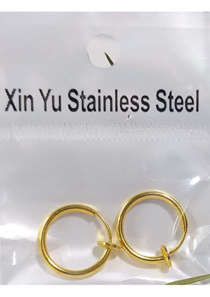 Çelik Gold Renk Yaylı Sıkıştırmalı Halka Küpe, Kararma Yapmaz, 2 Li Set, 12 mm modelleri