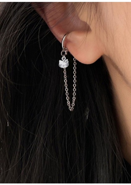 Hello Kitty Deliksiz Kıkırdak Küpe, Ear Cuff Kadın Küpe