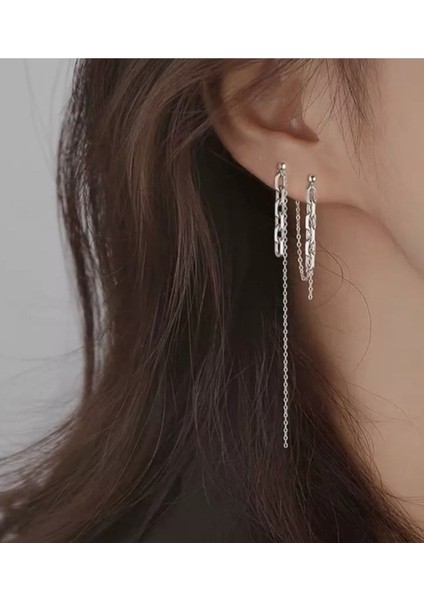 Zincir Uzantılı Çelik Küpe Kadın Küpe