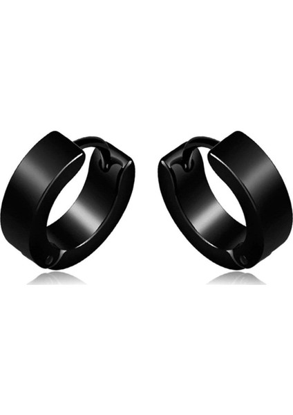Siyah Renk Çember Unisex Çelik Küpe EAR05