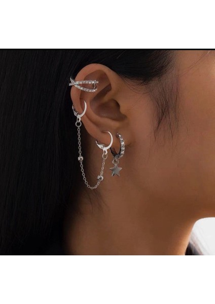 2'li Zincirli Halka Kıkırdak Küpe