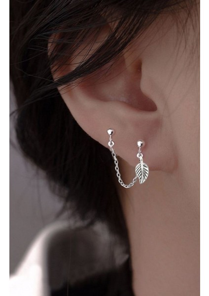 Yaprak Detaylı İkili Kıkırdak Küpe, Kadın Küpe