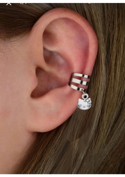 Deliksiz Sıkıştırma Hello Kitty Sallantılı Ear Cuff Küpe
