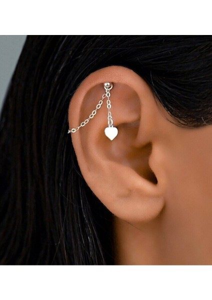 Kalp Detaylı Kıkırdak Küpe, Zincir Helix Küpe