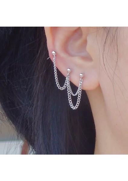 Zincirli 3lü Top Küpe