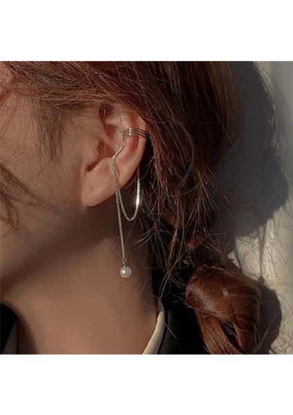 İnci Detaylı Deliksiz Kıkırdak Küpe, Ear Cuff Kadın Küpe