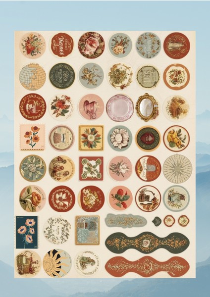 Vintage Temalı 12*17 cm Sticker/scrapbook, Bullet Journal, Planlayıcı, Ajanda Için