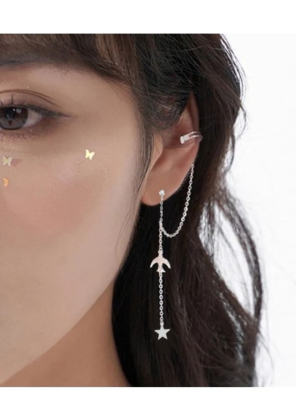 Üstten Deliksiz Yıldız Uzantılı Kıkırdak Küpe, Kadın Küpe