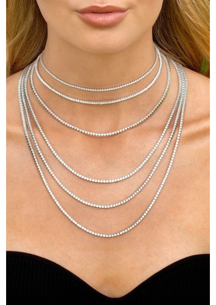 Kristal Taşlı Gümüş Renk Sıralı Uzun Kolye, Kadın Kolye fiyatları