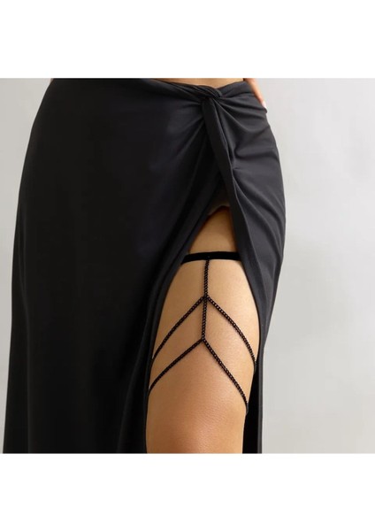 Siyah Zincirli Elastik Bacak Zinciri Vücut Aksesuarı