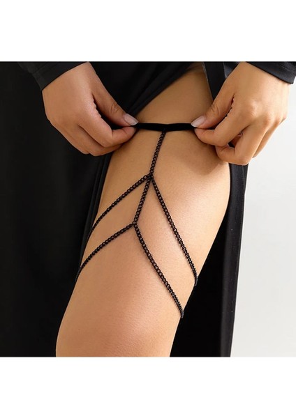 Siyah Zincirli Elastik Bacak Zinciri Vücut Aksesuarı fiyatları