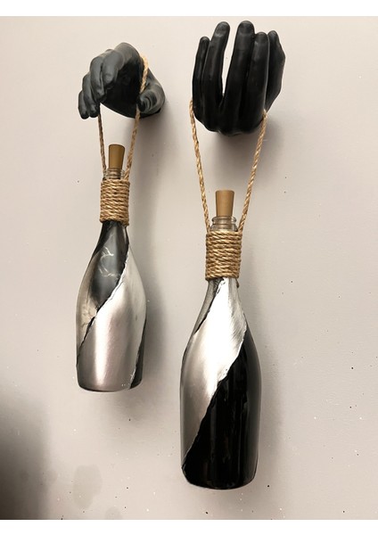 El Figürlü Duvar Lambası – Pilli LED Işıklı Dekoratif Şişe Aydınlatma | Rustik & Vintage El Yapımı Duvar Dekoru | Vitray Cam