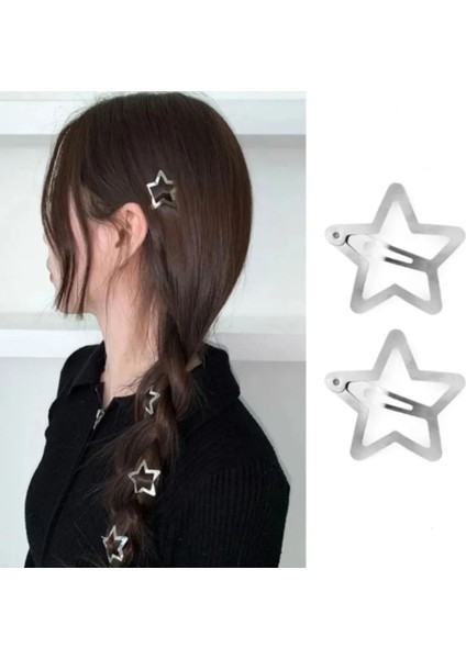 2 Adet Metal Gümüş Yıldız Çıt Çıt Yan Toka modelleri