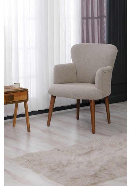 Berjer Koltuk-cafe-ofis-balkon-teras-bahçe-krem buklet kumaş-kahverengi ayak