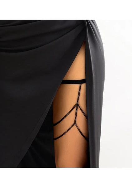 Siyah Zincirli Elastik Bacak Zinciri Vücut Aksesuarı modelleri