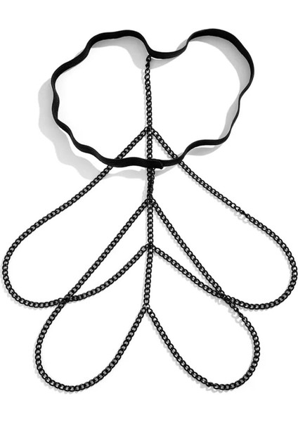 Siyah Zincirli Elastik Bacak Zinciri Vücut Aksesuarı indirimleri