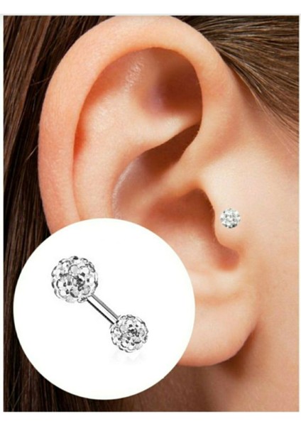 İki Ucu Taşlı 316L Çelik Shambala Piercing