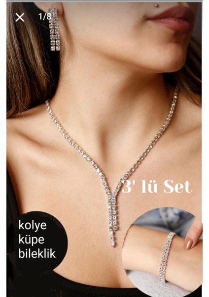 Su Yolu Kolye Küpe ve Bileklik Set Özel Günler Düğün Nişan Abiye Set Gerdanlık 3'lü Set