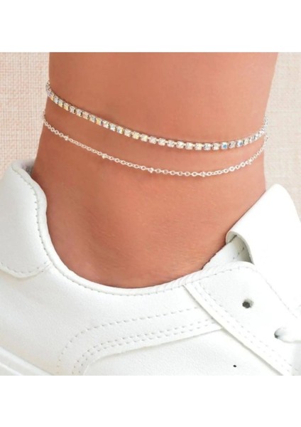 2'li Kristal Taşlı Ince Su Yolu Halhal