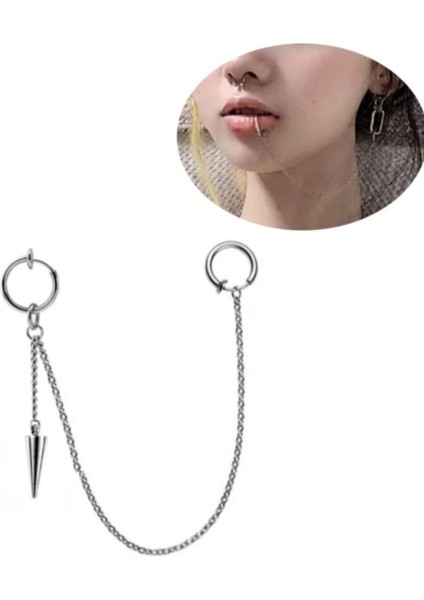 Ikisi Deliksiz Gothic Punk Mızrak Sallantılı Dudaktan Kulağa Fake Piercing