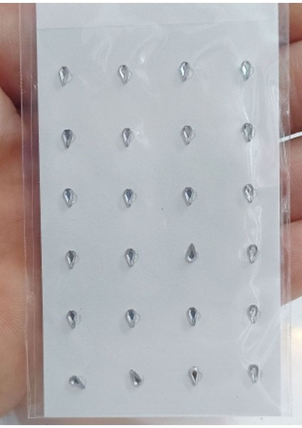 Gümüş Renk Tek Taş Damla Kendinden Yapışkanlı Hızma, Vücut ve Yüz Stickers