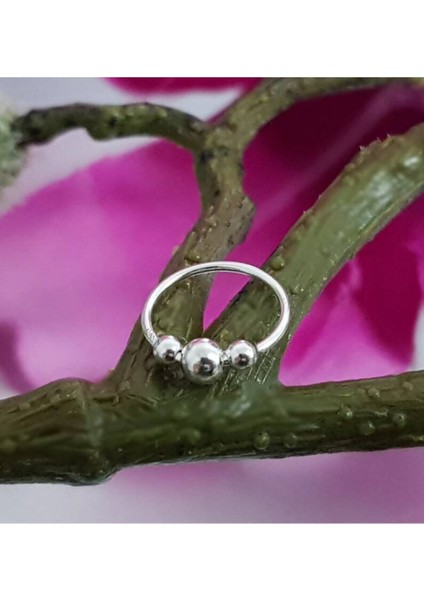 925 Ayar Gümüş Üç Top Boncuklu Halka Hızma