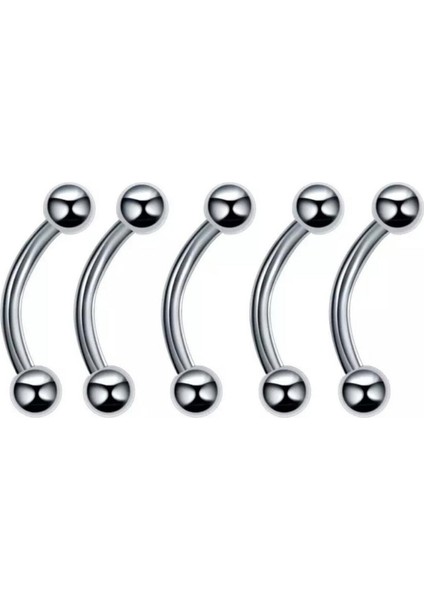 Unisex Gümüş Cerrahi Çelik 5'li Set Kaş ve Rook Piercing