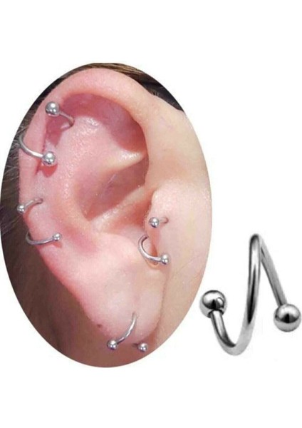 Gümüş Cerrahi Çelik Tragus Helix 6'lı Set Piercing