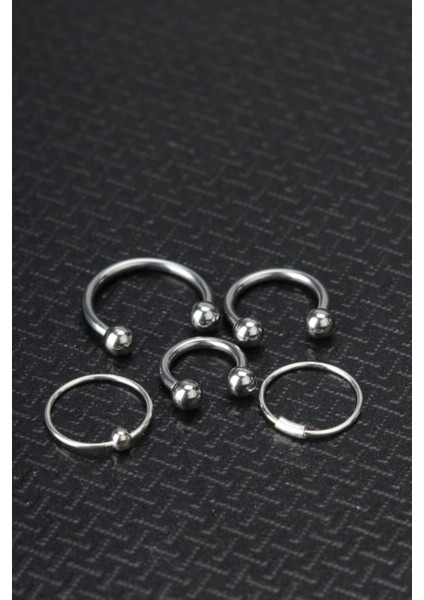 925 Ayar Gümüş Hızma ve Cerrahi Çelik Piercing Set 5li Set