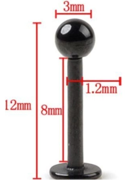 Siyah Dudak Altı Labret Vücut Piercing Takı 3mm Toplu Tek Toplu Vidalı Yüz Pirsing