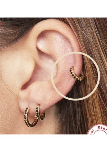 Siyah Taşlı Cerrahi Çelik Halka Piercing