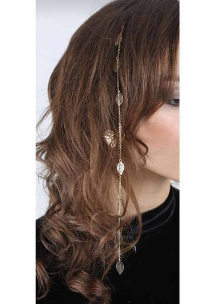 Kadın Gümüş Yaprak Saç Zinciri Toka