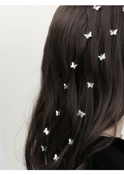 Kadın Gümüş Kelebekli Saç Zinciri Toka modelleri