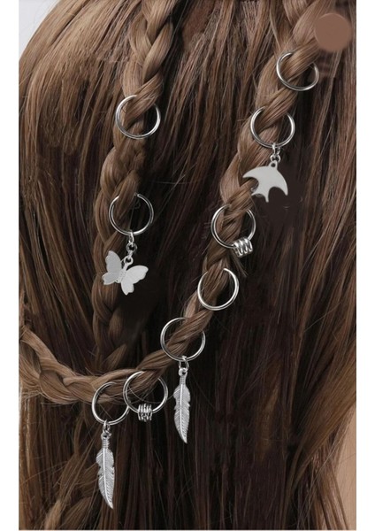 10 Adet Gümüş Bohem Kelebek Saç Küpesi, Toka Seti, Saç Aksesuarı
