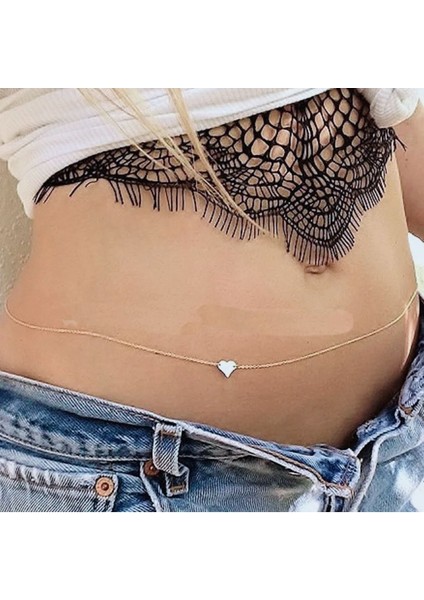 Kalp Detaylı Bel Zinciri, Vücut Aksesuarı, Gümüş Kaplama Bel Kolyesi