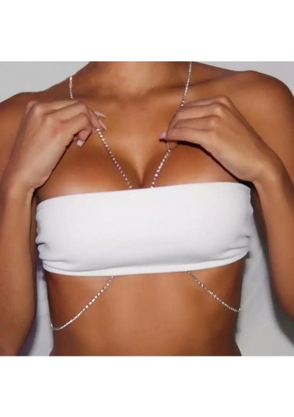 Kristal Taşlı Gümüş Renk Vücut Aksesuarı ve Vücut Zincirici Sleeve