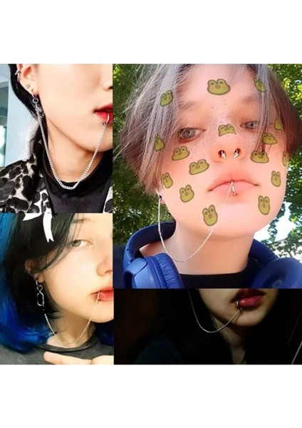 Ikisi Delikli Dudaktan Kulağa Çelik Piercing - Küpe