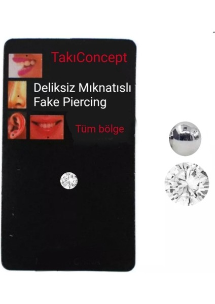Deliksiz Ultra Güçlü Mıknatıslı Kulak Dudak Fake Piercing Tek Taş Gümüş Renk