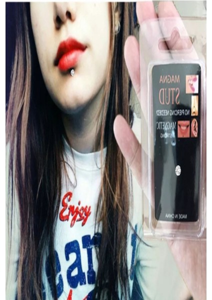 Deliksiz Ultra Güçlü Mıknatıslı Kulak Dudak Fake Piercing Tek Taş Gümüş Renk