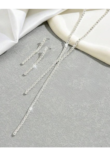 Kristal Taşlı Kolye Küpe Set Abiye Set Gelinlik Seti